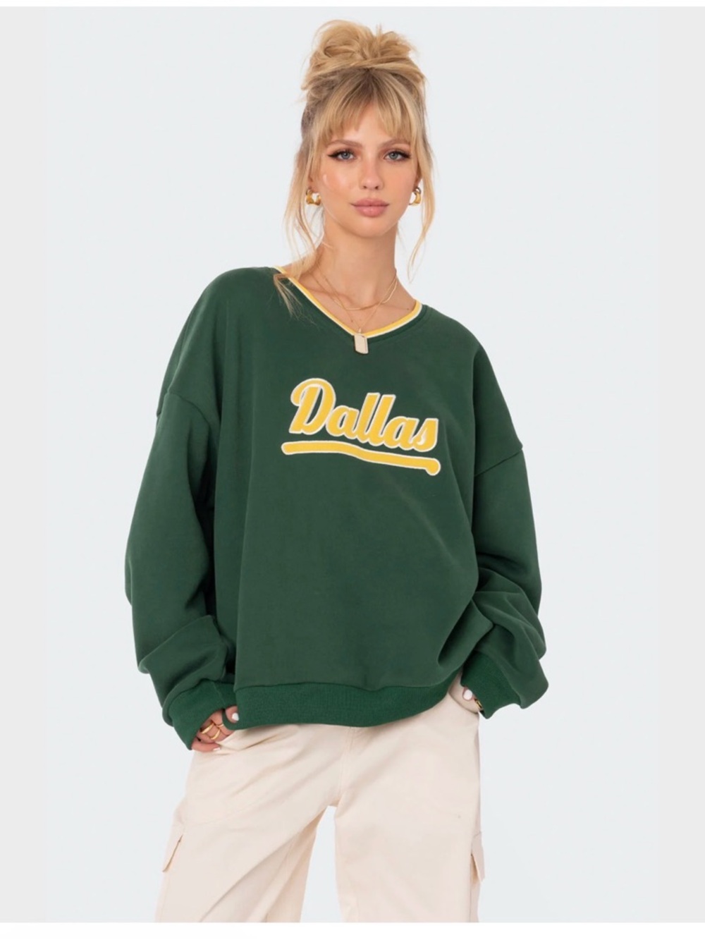 Edikted Dallas Green Varsity Sweatshirt Pullover Size Small